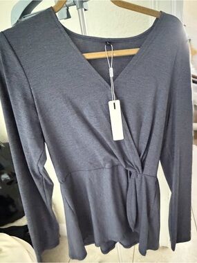 Gray Long Sleeve Wrap Top